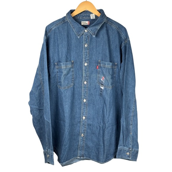 Levis Mens XXL Denim Shirt Blue Long Sleeve Button Up casual Country Western NWT - Picture 1 of 13